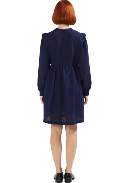 Kadın Shift Kalıp Hakim Yaka Balon Kol Düz Dokuma Mini Elbise Ilkbahar Sonbahar Için Ideal Seçim fırsatları