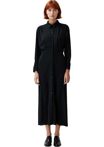 Kadın Düz Dokuma Gömlek Yaka Uzun Reglan Kol Maxi Elbise Rahatlığı ve Şıklığı Birleştirir modelleri