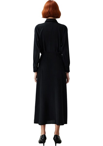 Kadın Düz Dokuma Gömlek Yaka Uzun Reglan Kol Maxi Elbise Rahatlığı ve Şıklığı Birleştirir fırsatları