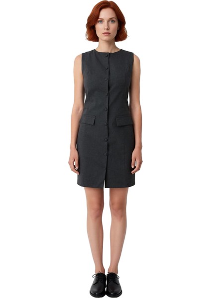 Kadın Kolsuz Antrasit Düz Gömlek Elbise Kısa Boy Ofis Şıklığı Için Çağdaş Tasarım Kaliteli fiyatları