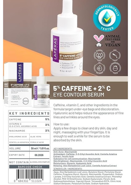 5% Caffein 2% Vitamin C Under Eye Serum, Aydınlatıcı Göz Serumu, 30 ml modelleri