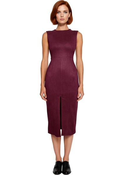 Kadınlara Özel Smart Bodycon Süet Dokuma Midi Elbise Kolsuz Şık Tasarımıyla Gündüzden Geceye. modelleri