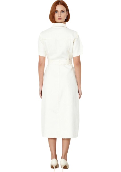 Kadınlar Için Düz Desenli Kısa Kollu Gömlek Yaka Maxi Boy %100 Pamuk Denim Elbise Kaliteli modelleri