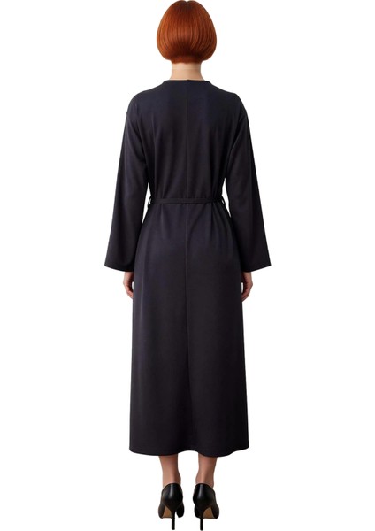 Kadın A Kesim Maxi Uzun Kollu Interlok Örme Kemerli Düz Elbise Ilkbahar Sonbahar Için Şık ve Rahat fırsatları