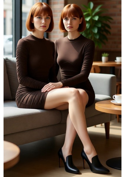 Kadın Kahverengi Bodycon Uzun Kollu Büzgülü Mini Elbise Şık Gece Kombinleri Için Ideal Bir Seçim. fiyatları