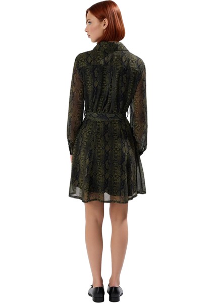 Kadın Şifon Dokuma Skater Mini Elbise Uzun Kollu Çiçekli Gömlek Yaka Kuşak Detaylı Kaliteli modelleri