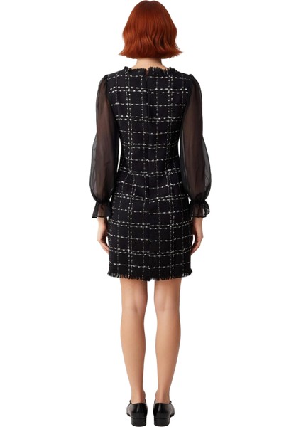 Kadın Ekose Kare Yaka A Kesim Mini Dokuma Elbise Tüvit Kumaş Gündüz Gece Şıklığıyla Kışlık Stil fırsatları