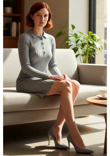 Kadın Fitilli Polo Yaka Bodycon Uzun Kollu Triko Mini Elbise Günlük Tarzınıza Konfor Katar fiyatları