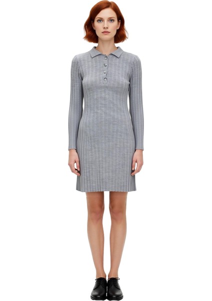 Kadın Fitilli Polo Yaka Bodycon Uzun Kollu Triko Mini Elbise Günlük Tarzınıza Konfor Katar modelleri