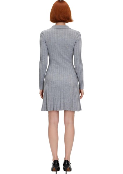 Kadın Fitilli Polo Yaka Bodycon Uzun Kollu Triko Mini Elbise Günlük Tarzınıza Konfor Katar fırsatları