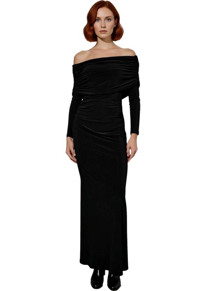 Kadın Bodycon Kahverengi Uzun Kol Carmen Yaka Maxi Elbise Şık Akşam Davetleri Için Ideal Kaliteli modelleri