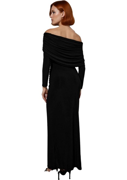 Kadın Bodycon Kahverengi Uzun Kol Carmen Yaka Maxi Elbise Şık Akşam Davetleri Için Ideal Kaliteli fırsatları