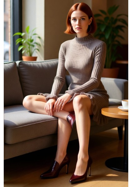 Kadın Fitilli Triko Mini Elbise Fırfır Detaylı Uzun Kollu Dik Yaka Kışlık Şıklık ve Konfor Sunar fiyatları