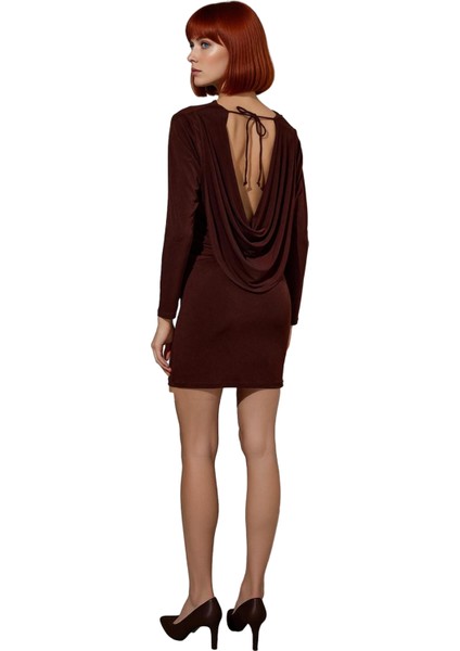 Kadın Fashion Forward Bodycon Düz Mini Uzun Kollu Kayık Yaka Örme Elbise Kış Sezonu Kaliteli modelleri