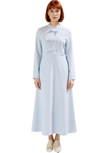 Kadın Maxi Boy Dokuma Düz Desen Kurdele Detaylı Skater Siluet Standart Kol Şık Elbise Kaliteli modelleri