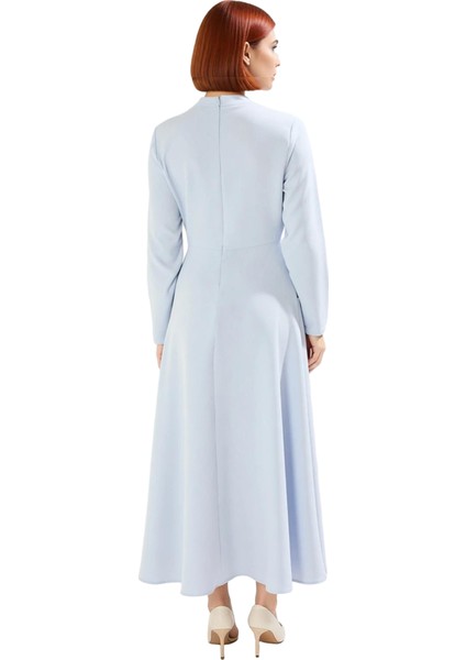 Kadın Maxi Boy Dokuma Düz Desen Kurdele Detaylı Skater Siluet Standart Kol Şık Elbise Kaliteli fırsatları