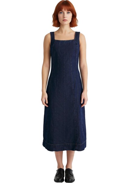 Kadın Askılı Kare Yaka Bodycon Kesim Midi Denim Elbise Ilkbahar Sonbahar Günlük Şıklık Kaliteli modelleri