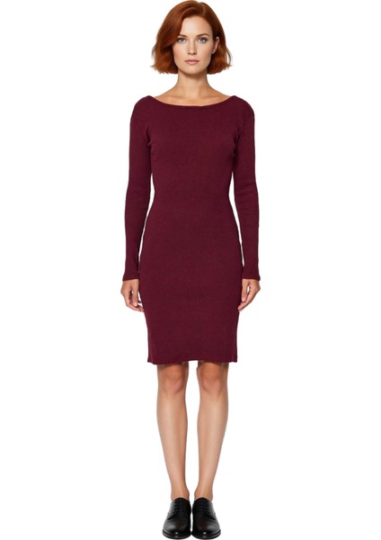 Kadınlar Için Bodycon Fitilli Örme Uzun Kollu Sırt Dekolteli Mini Kışlık Şık Günlük Elbise modelleri