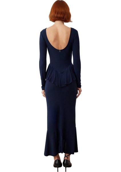 Kadınlar Için Bodycon Kesim Kayık Yaka Uzun Kollu Volanlı Maxi Şık Gece Elbisesi Özel Davetlere fırsatları