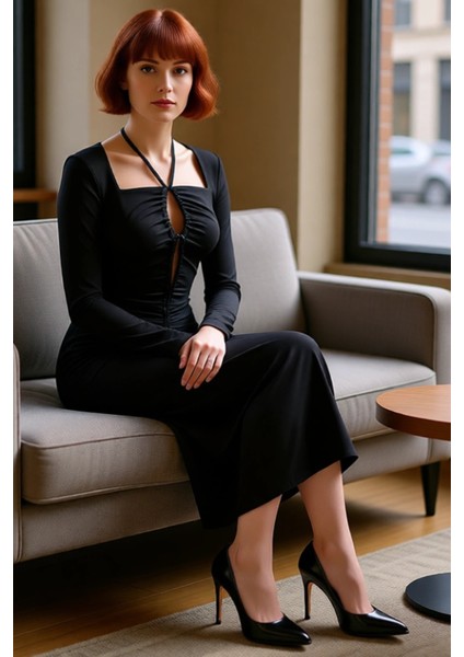 Kadın Bodycon Kesim Uzun Kollu Maxi Abiye Elbise Bağlama Detaylı Kare Yaka Ile Şıklık Sunar fiyatları