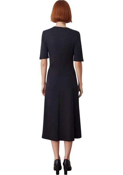 Kadınlar Için A Line Kesim Büzgü Detaylı Siyah Örme Midi Elbise %100 Pamuk Konforu Kaliteli fırsatları