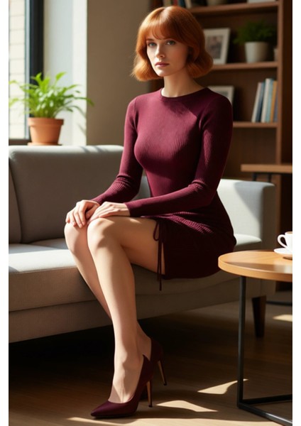 Kadınlar Için Akrilik Bisiklet Yaka Bodycon Kesim Mini Elbise Büzgülü Tasarım Şıklığı Kaliteli fırsatları