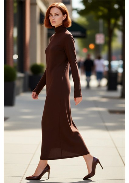 Kadın Dik Yaka Triko Maxi Elbise A Kesim Uzun Kollu Akrilik Rahat Kışlık Günlük Kombinler Için Ideal modelleri