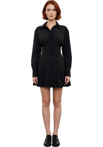 Kadın Kahverengi Korse Detaylı Poplin Gömlek Elbise Şık Kısa Mini Gece Elbisesi Tasarımı Kaliteli modelleri