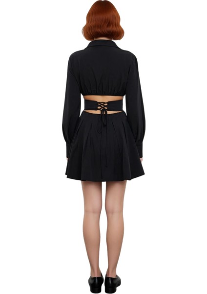 Kadın Kahverengi Korse Detaylı Poplin Gömlek Elbise Şık Kısa Mini Gece Elbisesi Tasarımı Kaliteli fırsatları