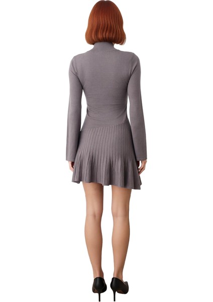 Kadın Skater Siluet Dik Yaka Ince Triko Elbise Uzun Kol Rahat Kışlık Şık Günlük Modern Kombin fiyatları