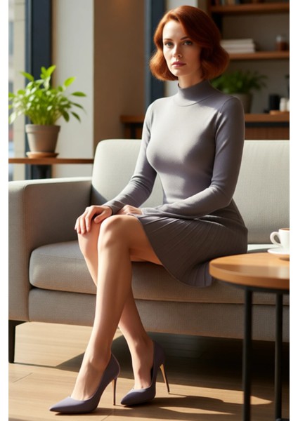 Kadın Skater Siluet Dik Yaka Ince Triko Elbise Uzun Kol Rahat Kışlık Şık Günlük Modern Kombin fırsatları