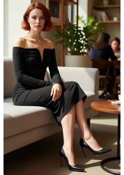 Kadın Astarsız Bodycone Siluet Uzun Kollu Büzgülü Örme Kokteyl Elbisesi Kış Sezonu Kaliteli fırsatları