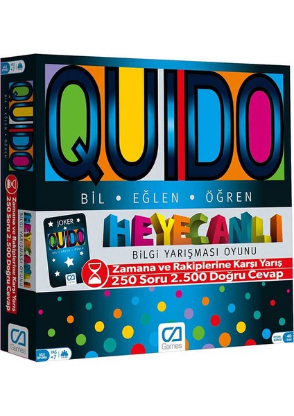 Quıdo Bilgi Yarışması Oyunu | 250 Soru 2500 Cevaplı Eğlenceli Aile ve Arkadaş Zeka Oyunu | 7+ Yaş fırsatları