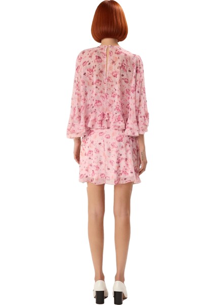 Kadın Yoryo Şifon Çiçekli Pelerin Detaylı V Yaka Mini Elbise Ilkbahar Yaz Kokteyl Davetleri Için fiyatları