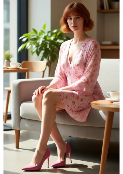 Kadın Yoryo Şifon Çiçekli Pelerin Detaylı V Yaka Mini Elbise Ilkbahar Yaz Kokteyl Davetleri Için fırsatları