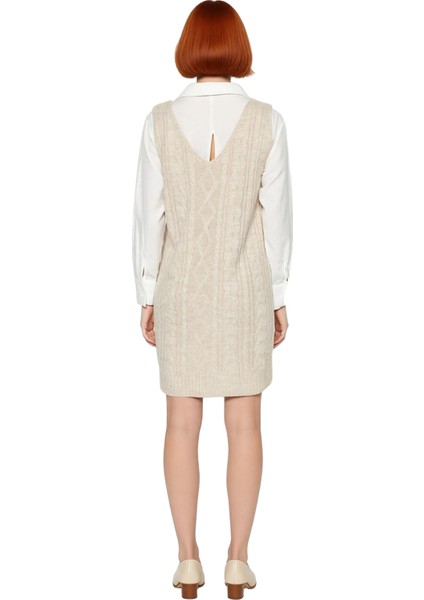 Kadın Antrasit Jile Elbise V Yaka Saç Örgü Triko Kolsuz Mini Boy Sonbahar Şıklığı Seçimi Kaliteli fiyatları