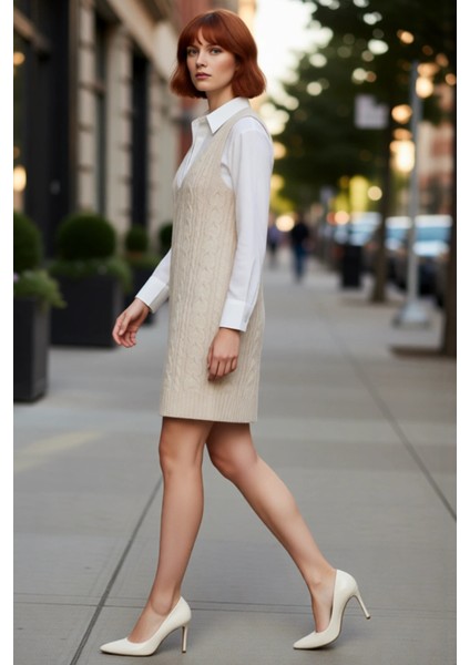 Kadın Antrasit Jile Elbise V Yaka Saç Örgü Triko Kolsuz Mini Boy Sonbahar Şıklığı Seçimi Kaliteli modelleri