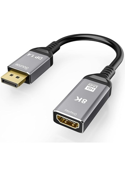 Displayport 1.4 - HDMI 2.1 Ultra Hd 8k Fiş - Soket Kablo 0,25M Dönüştürücü 8k @ 60Hz 4K @ 120Hz Displayport Pc ve HDMI Ekranlar Tv ile Uyumlu