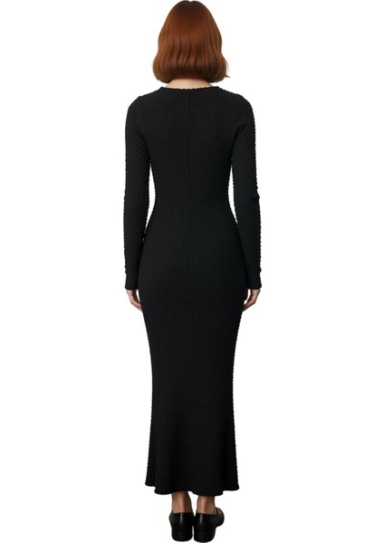 Kadın Örme Maxi Elbise Bodycon Kalıp Uzun Kollu Kayık Yaka Sırt Dekolteli Günlük Şık Giyim fiyatları