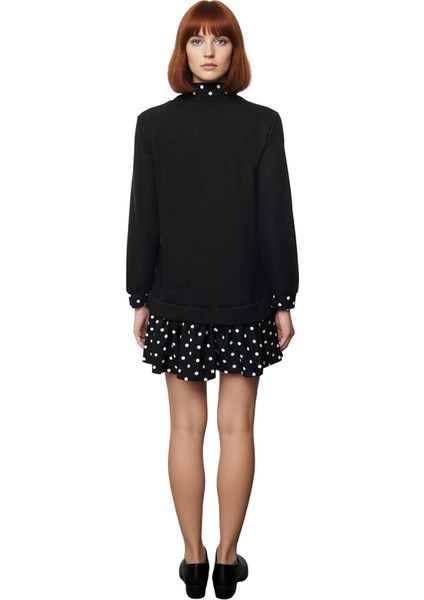 Kadın Casual Stil Selanik Örme Mini Elbise Dik Yaka Uzun Kollu Çiçek Desen Detaylı Konforlu fiyatları