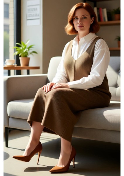 Kadın Gri Shift Kalıp Triko Jile Midi Elbise V Yaka Düz Dokulu Konforlu Ilkbahar Sonbahar Kaliteli fiyatları