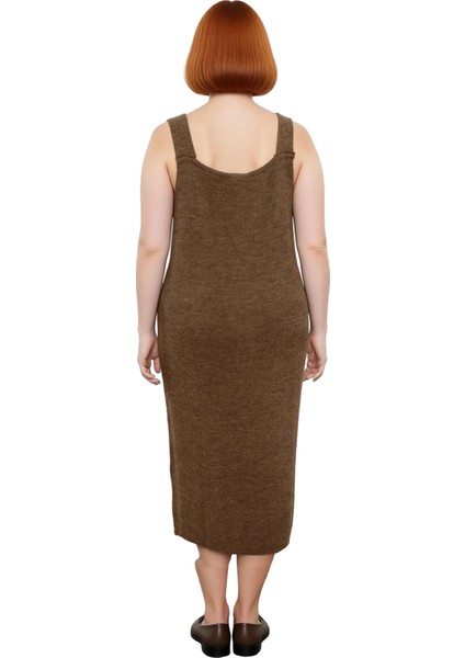 Kadın Gri Shift Kalıp Triko Jile Midi Elbise V Yaka Düz Dokulu Konforlu Ilkbahar Sonbahar Kaliteli fırsatları