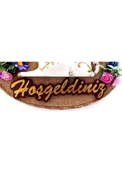 Kedi Figürlü El Yapımı Hoşgeldiniz Kapı Süsü - Asma Süsü - Ahşap - Ziyafetler fiyatları