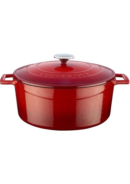 Metal Döküm Yuvarlak Tencere, 28 Cm, Kırmızı