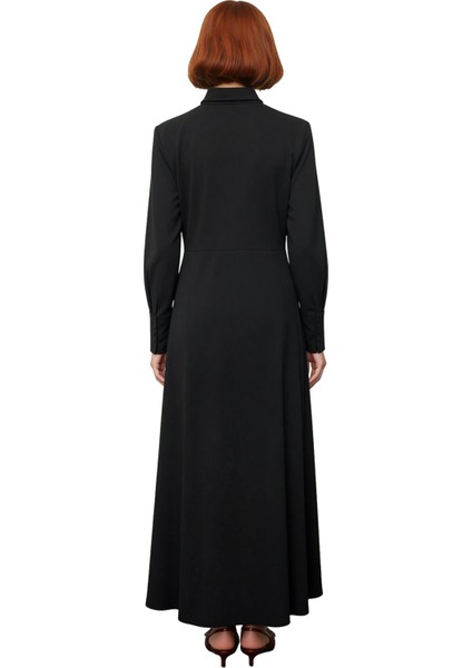 Kadın Casual Örme Dokuma Uzun Kollu Düğmeli Gömlek Yaka Maxi Boy Skater Elbise Stili Kaliteli modelleri