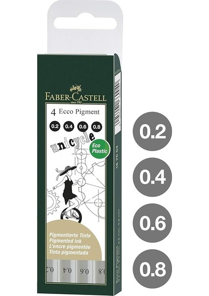 Pigment Çizim Kalemi Seti, 4’lü Siyah, 0.2/0.4/0.6/0.8 mm Uç, Su ve Işık Geçirmez Mürekkep, Cetvel ve Şablon Uyumlu