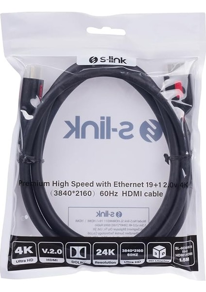SL-HDM4K011 19+1 HDMI To HDMI 1.5m V2.0 4K (3840 * 2160) 60Hz Kablo fırsatları