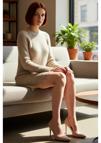 Kadın Günlük Akrilik Mini Elbise Shift Kalıp Akıtma Detaylı Bisiklet Yaka Uzun Kollu Triko Tasarım fırsatları