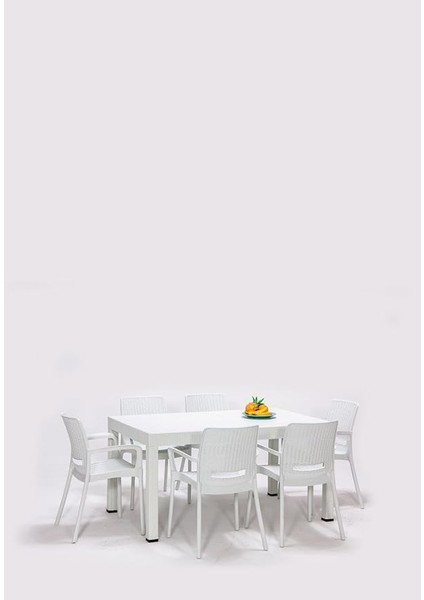 Rattan Lüx Dikdörtgen Beyaz Masa Takımı Bahçe&amp;balkon