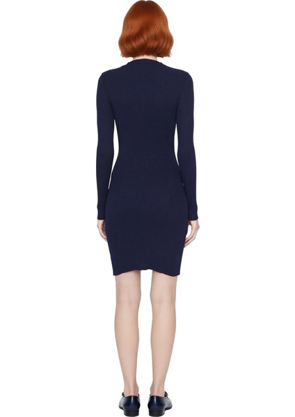 Kadın Bisiklet Yaka Uzun Kollu Ince Triko Mini Elbise Bodycon Kesim Gündüz Gece Şıklığı Kaliteli modelleri